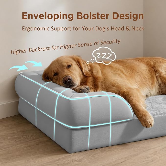 Comfort Expression Orthopedic Dog Bed for Medium Size Dog with Bolster | Waterproof Dog Couch Bed with Washable Cover & Non-Slip Bottom, Supportive Egg Crate Foam Medium Pet Bed, 30x20 Inch