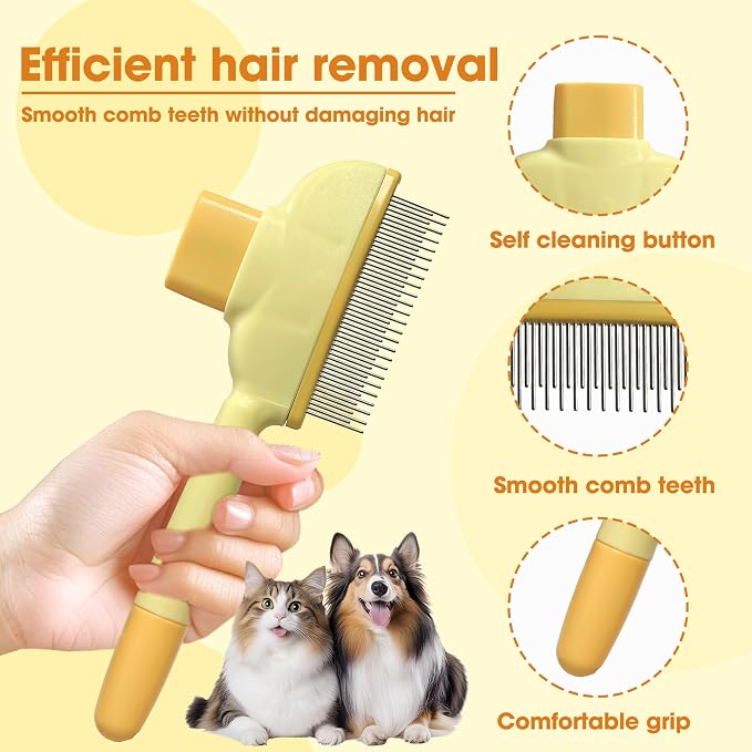 Cat Hair Brush & Dog Brush, Deshedding Brush for Long or Short Haired Pets, Removes Loose Fur, Durable Stainless Steel & ABS Design (yellow 2pcs)