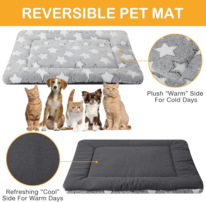 4 Pcs Dog Crate Pads Soft Warm,20 x 30 x 1.6 Inch,Star,Gray | Ultra Soft Warm Washable Anti-slip Kennel Bed Mat for Pets,Reversible Replaceable,for Small Medium Large Dogs and Cats