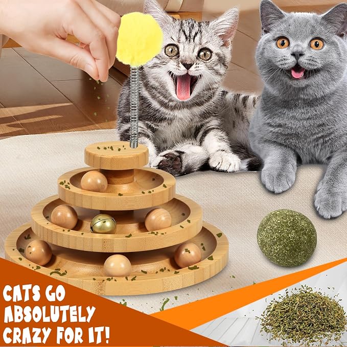 DoogCat Cat Ball Track Toy,Kitty Toys Roller,3-Level Ball Tower with 9 Removable Balls,Interactive Cat Toy, DIY Circle Fun Toy for Kitten Mental Physical Exercise - Medium Size