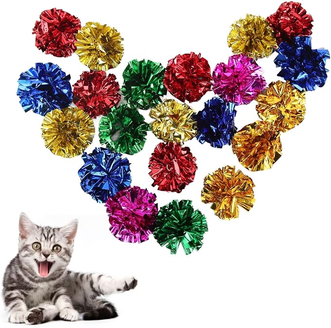 HERCHR 30 Pack Crinkle Balls Cats Sparkle Ball Colorful Mylar Balls Crinkle Paper Ball for Cats Interacting