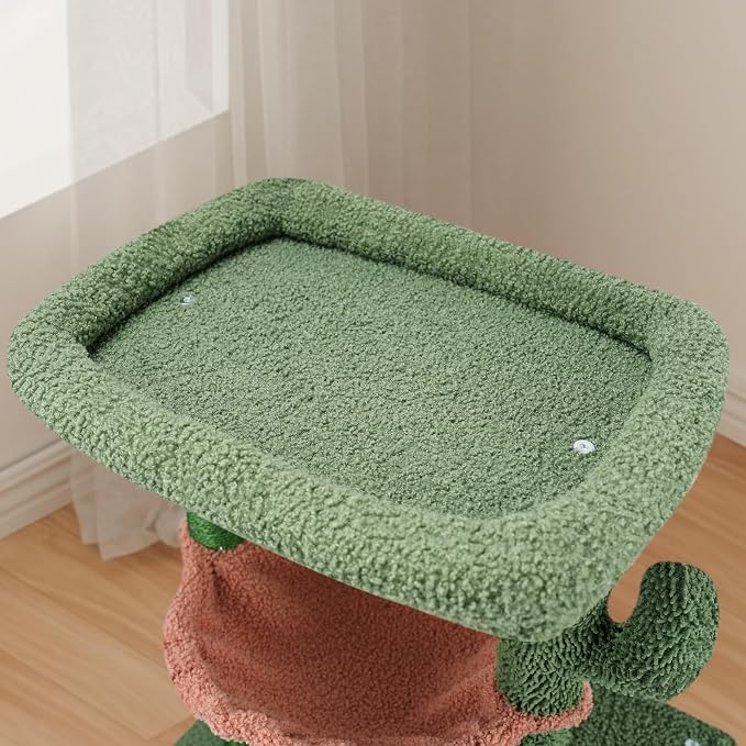 AIWIKIDE 37.4" Cactus Cat Tree Tower with Twin Cat Condos for Indoor Cats, All-in-One Activity Center with Cat Scratching Post Cozy Sleeping Perch Hammock and Toy Balls,Green