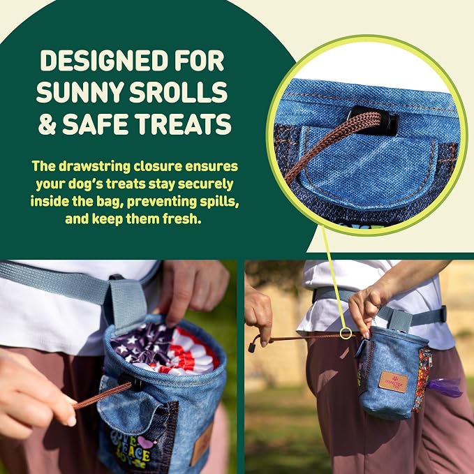 INSPECTOR TAIL Dog Treat Pouch for Training, Drawstring Bag, Hands Free | 2 Cup Tote, 4 Ways to Wear, No Bounce, Pull-Out Liner, Pockets for Snacks, Poop Bags & Keys, Pet Walking & Rewarding Holder