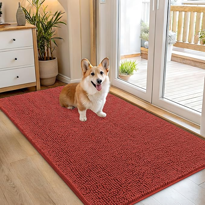 OLANLY Dog Door Mat for Muddy Paws 54x32, Super Absorbent Chenille Mud Mat | Maple Red, Absorbs Moisture and Dirt, Non-Slip Machine Washable Doormat, Quick-Drying Indoor Entryway Floor Carpet for Dogs
