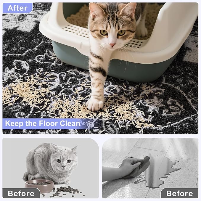Bienbee Cat Litter Mat, 24" x 15" Dense Trapping Mesh for Litter Boxes | Litter Box Mat with PVC Mesh, Waterproof &Urineproof, Non-Slip Grip, Soft On Kitty Paws and Easy to Clean to Protect Floor