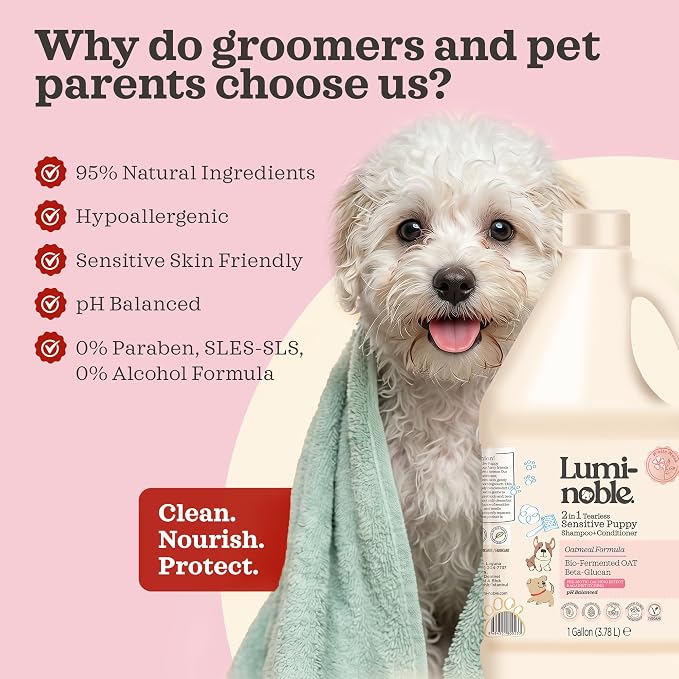 2in1 Hypoallergenic Dog Shampoo & Conditioner, Oatmeal & Collagen Formula | Tearless Dog Wash for Puppies, Itchy Skin Relief, White Musk Scent, Moisturizing & Skin Sensitive Friendly, Gallon Size