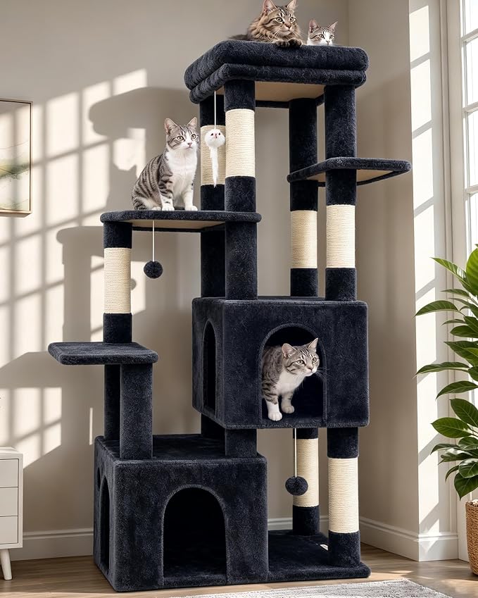 Globlazer Heavy Duty Cat Trees for Big Cats Maine Coon, F61, Dark Grey | Cat Tower for Indoor Large Adult Cats with Scratching Post, Extra Large Top Perch, Cat Condos, 61inch
