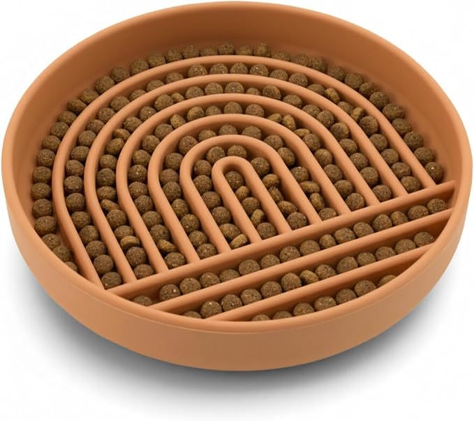Should We Go? Slow Feeder Dog Bowls - Medium Size Silicone Slow Eating Dog Bowl for Puppies & Dogs with Suction Cup -Dishwasher-Safe,Lick Mat Design,Reduces Gulping,for All Breeds,6”x1.25”-Terracotta