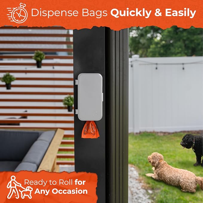 PEXTER Dog Poop Bag Dispenser - Outdoor or Indoor Pet Waste Bag Dispenser Station - Stick-On or Screw-On Wall Mount - Poop Bags Storage Outdoor Container - Includes 4 Doggie Bag Rolls (Gray)