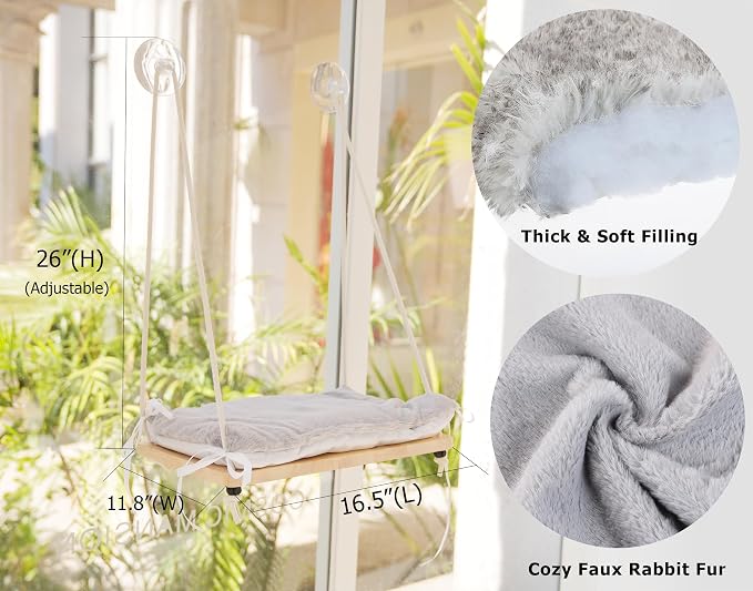 Foldable Cat Window Perch, Soft Window Bed for Overlooking, Sunbathing and Climbing,Stable Cat Seat Mounted with Strong Suction Cups- Maximum Hold Up to 40lbs(Light Grey)