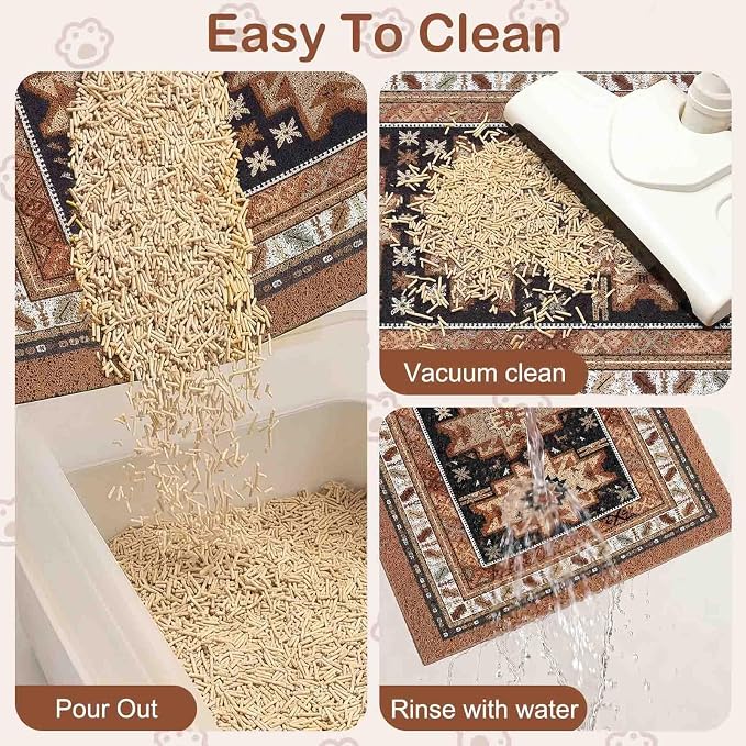 Glittme Cat Litter Mat, 24"x15" Non-Slip Washable Trapping Mat for Cats | Litter Trapping Mat With Thick PVC Coil To Catch Scatter, Soft On Paws And Waterproof Bottom To Protect Floors