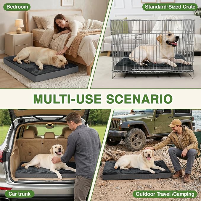 Waterproof Dog Bed Large Medium Sized Dogs, Outdoor Orthopedic Washable Crate Pad 36 inch, Foam Pet Bed with Removable Cover Reversible, Anti-Slip Kennel Pad, 35"x22", Dark Gray