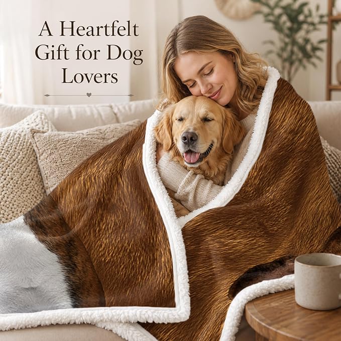 BlessLiving Basenji Brown Throw Blanket with Large Dog Patterns Sherpa Fleece Blanket Couch Bed, Soft Cozy Warm Pet Blankets for Puppy Lovers Cute Animal Print Gift 50x60 Inches