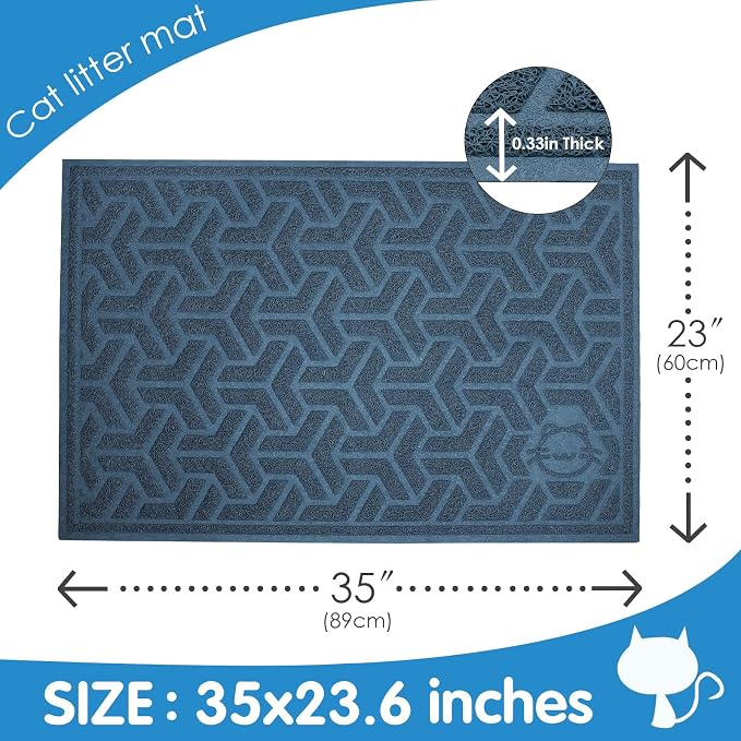 UPSKY Waterproof Cat Litter Mat Large 35" x 24" Soft on Kitty Paws, Blue | Litter Box Mat, Cat Litter Mat Litter Trapping Mat, Waterproof Scatter Control, For Indoor Cats, Easy to Clean