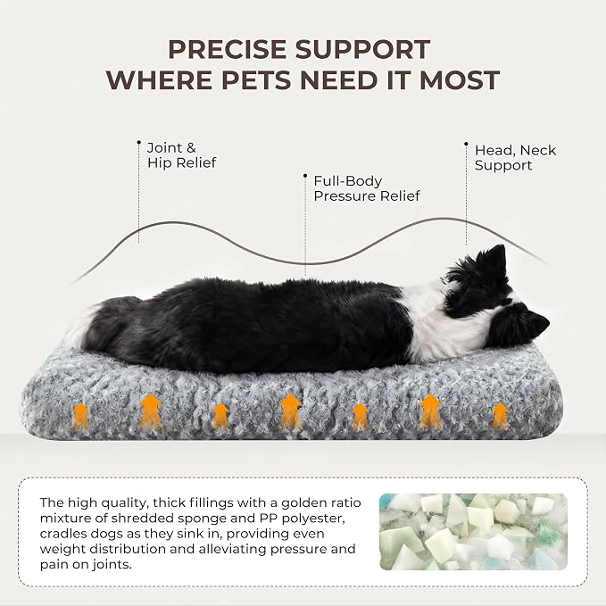 Double-Sided Dog Beds Medium Sized Dog, Washable Dog Crate Beds, Thick Supportive Pet Sleeping Mat, Reversible Dogs Pillow Weight Up to 50lbs, 35x22, Light Grey
