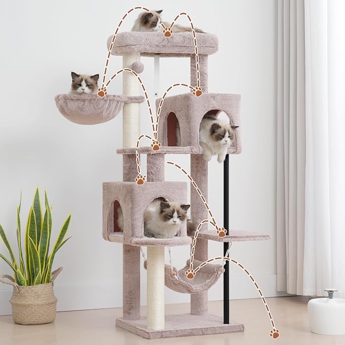 Cat Tree Tower with Sturdy Steel Tube for Indoor Cats GCT014MU | 51.2'' Cat Furniture with Scratching Posts, Hammock, Basket and Padding Top Platform for Inoor Cats Large Adult, Mushroom
