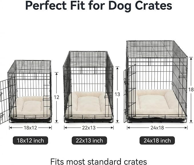 Dog Crate Bed 24x18 for Small Dogs,Washable Dog Crate Mat,Soft Kennel Bed Mattress with Non Slip Bottom,Beige
