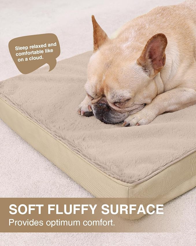 KSIIA Orthopedic Dog Bed for Small Dogs with Waterproof Lining, Khaki,23x17 | Deluxe Soft Plush Dog Crate Bed, Washable Pet Mat with Removable Cover & Egg Crate Foam for Small Dogs Sleeping & Relaxing