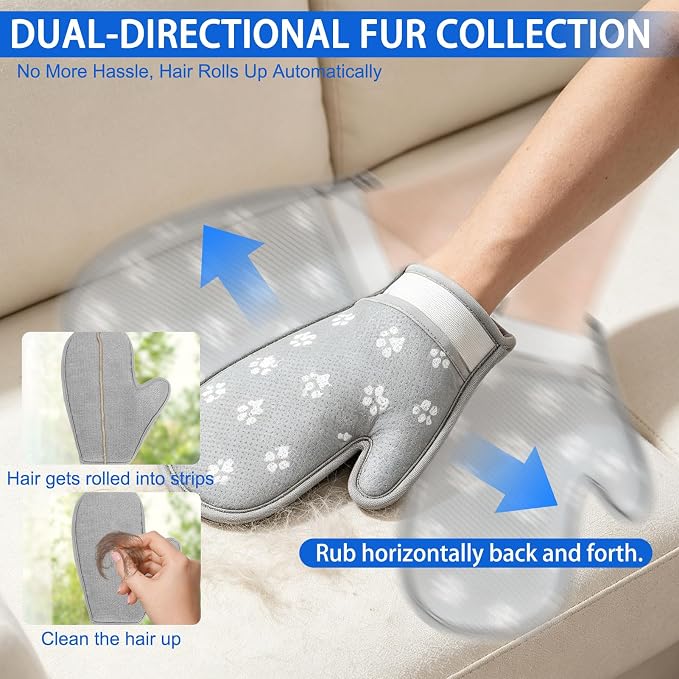 Pet Hair Removal Glove for Dogs & Cats, Washable Reusable Electrostatic Magic Brush Pet Hair Remover Glove, Upgraded Fur Removal Tool Grooming for Carpet Couch Sofa Clothing Car Seat, M