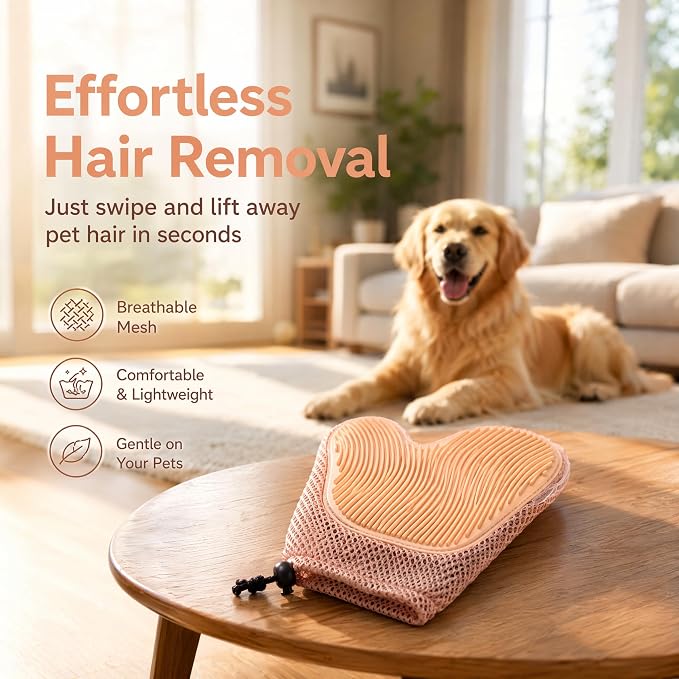 Pet Hair Remover Glove for Dogs & Cats, 2-in-1 Pet Glove Brush Pink | Anti-Bite Mesh Design, Adjustable Wrist Strap, for Bathing & Grooming, Reusable Washable for Long/Short/Curly Hair Pets