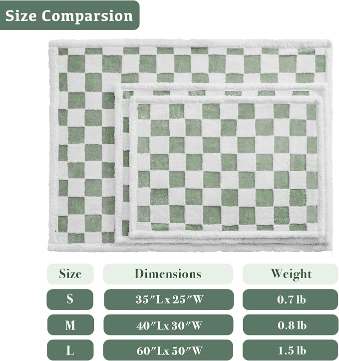 Ohocut Checkered Dog Blanket, Sage Green Jacquard Sherpa Blankets for Small Dog and Cats, Cute Aesthetic Style Fluffy Fleece Pets Blanket for Couch Protection Washable, 30"x40"