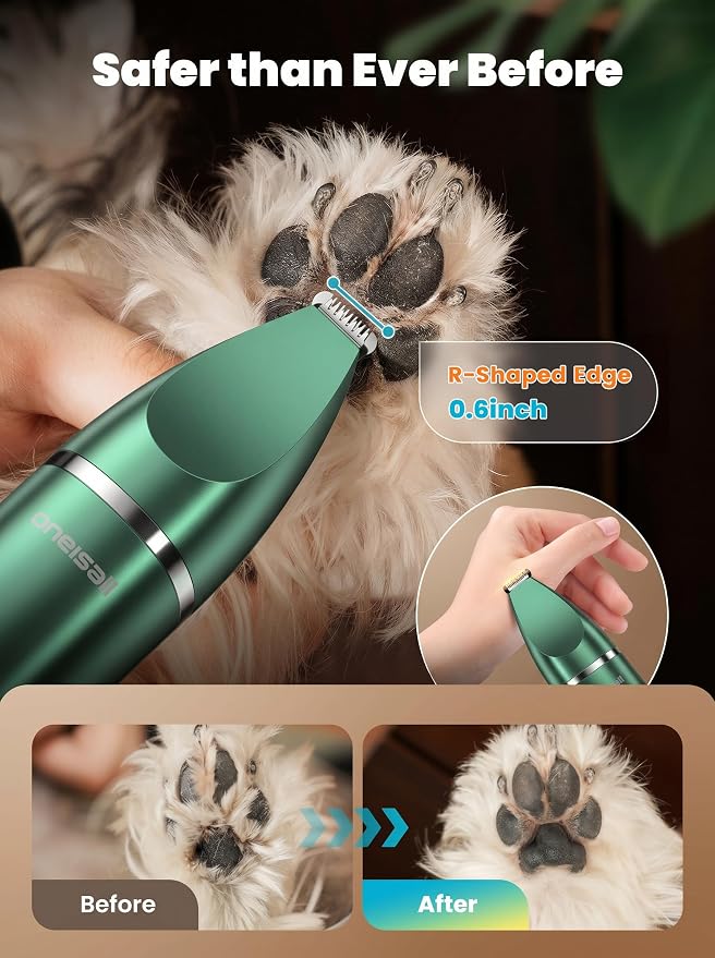 oneisall 4 in 1 Dog Grooming Kit with LCD Display Green | Paw Hair Trimmer & Nail Grinder, Rechargeable, Cordless, Low Noise, IPX7 Waterproof, 3 Speeds Pet Grooming Clippers