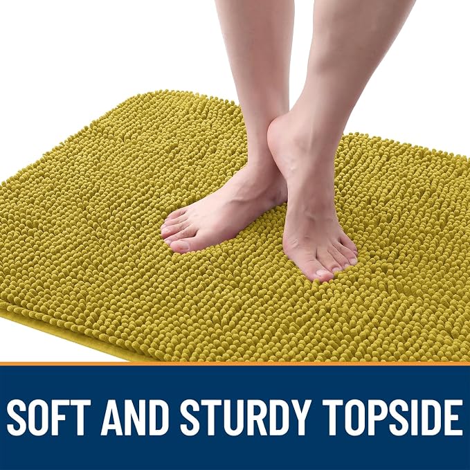 OLANLY Dog Door Mat for Muddy Paws 24x16, Super Absorbent Chenille Mud Mat | Mustard Yellow, Absorbs Moisture and Dirt, Non-Slip Machine Washable Doormat, Quick-Dry Indoor Entryway Floor Carpet for Dogs