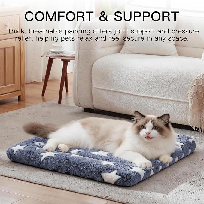 Dog Bed Mat for Crate, Soft Kennel Pad, Durable Comfort Mat for Dogs and Cats, Home and Crate Use (NavyBlue&Star, 18"*14"*1.5")