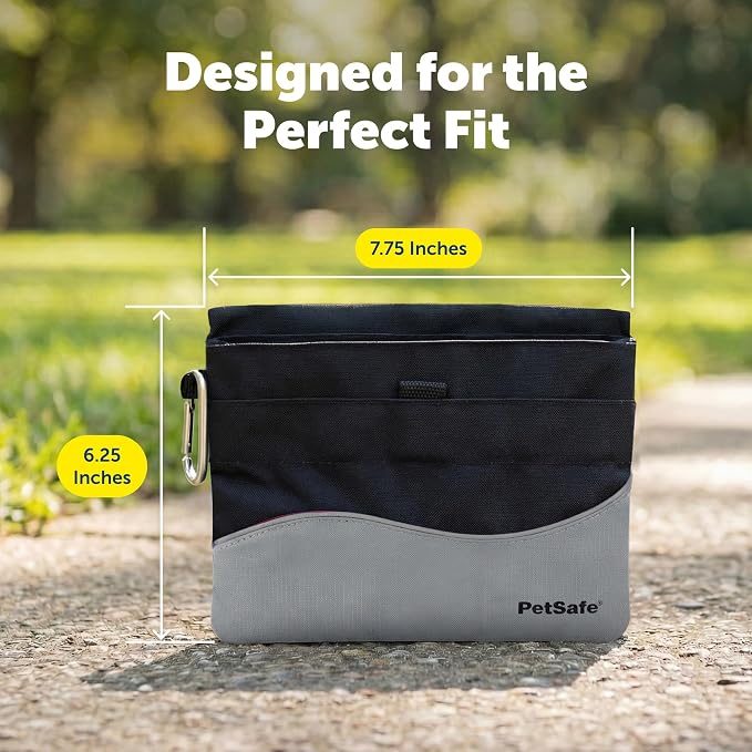 PetSafe Dog Treat Pouch Sport, Black, Standard, 7.5 in L x 6.5 in H | Water & Stain-Resistant Training Pouch with Divided Treat Pocket, Belt Clip & Carabiner for Keys or Bags, Machine Washable