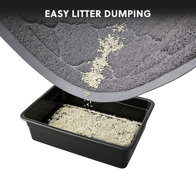 Cat Litter Box Mat, Kitty Premium PVC Pad, Durable Trapping Rug, Phthalate Free, Urine-Resistant, Scatter Control, L 35 x 23 Inch, Grey