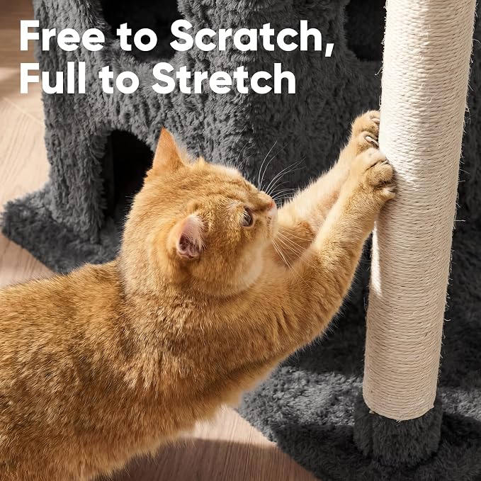 FUKUMARU Cat Tree, 36.2in Luxury Plush Cat Tower with Two Caves, Multi-Level Cat Condo with Sisal Scratching Post, Adult Cat Tree Towers for Indoor Cats with Top Perch, Medium Heavy Duty Kitten House