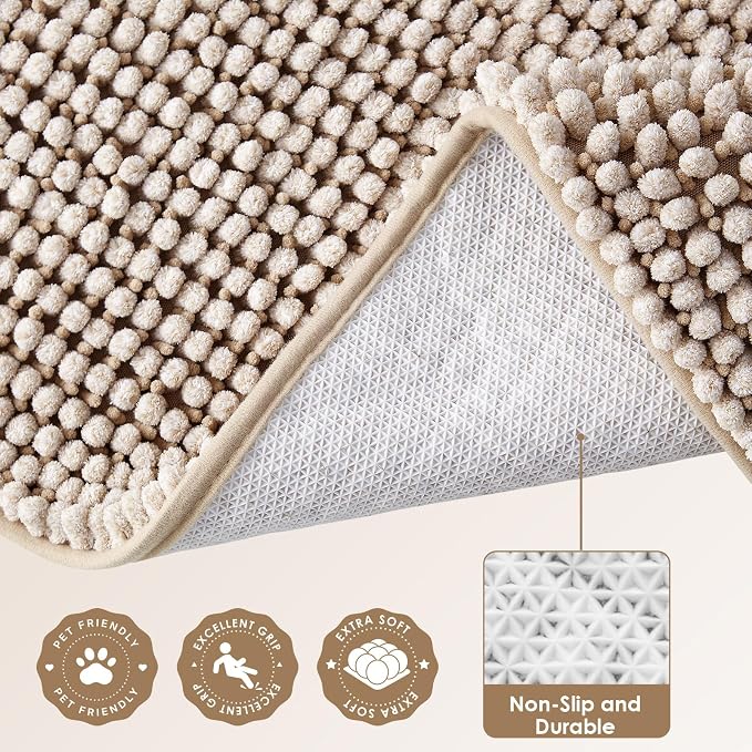 EHEYCIGA Super Absorbent Dog Door Mat for Muddy Paws 48x30 Inch Indoor, Front Doormat Outside Entrance, Quick Dry Chenille Washable Dog Crate Bed, Non-Slip Pet Rug Mud Mat Outdoor Entryway, Beige