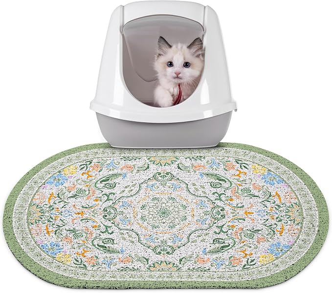 Bienbee Cat Litter Mat, 24" x 15" Dense Trapping Mesh for Litter Boxes | Litter Box Mat with PVC Mesh, Waterproof &Urineproof, Non-Slip Grip, Soft On Kitty Paws and Easy to Clean to Protect Floor