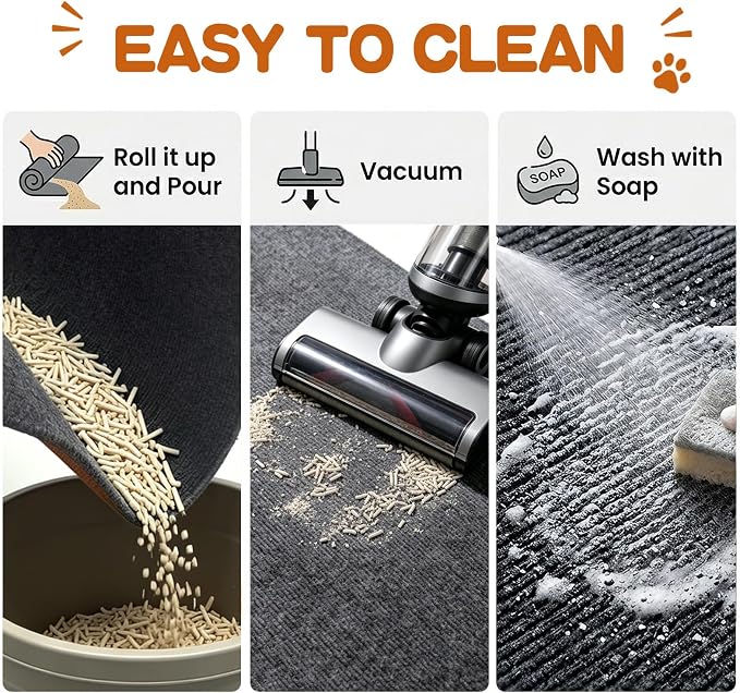Cat Litter Trapping Mat, 28"x18" Litter Box Mat for Litter Box Furniture | Non Slip Plush Top & Waterproof Rubber Backing, Scatter Control Pad for Litter Box, Urine Proof, Gentle on Paws, Easy-Clean