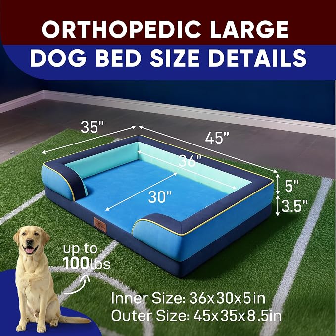 Comfort Expression Orthopedic Dog Bed for Extra Large Dogs with Bolster | Waterproof Dog Couch Bed with Washable Cover & Non-Slip Bottom, Supportive Egg Crate Foam XL Pet Bed, 45x35 Inch