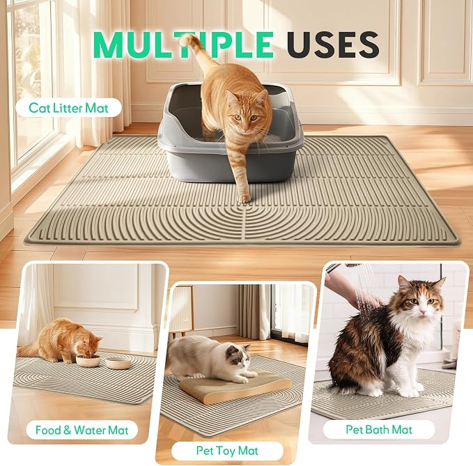 Pawtasy Cat Litter Mat,47" x 35" Extra Large Silicone Waterproof Litter Trapping Mat for Scatter Control Soft on Kitty Paws Non-Slip Easy to Clean