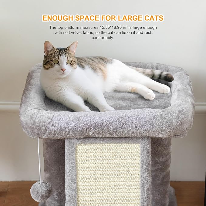 17.1-inch Small Cat Tree Tower with Scratching Post for Indoor Cats,Light Grey