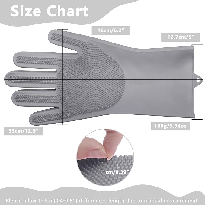 Pet Grooming Gloves—Dog Washing Gloves with High-Density Teeth | Dog Bath Scrubber with Enhanced Five Finger Design, Silicone Gloves for Dogs and Cats Bathing, Massage (Gray)
