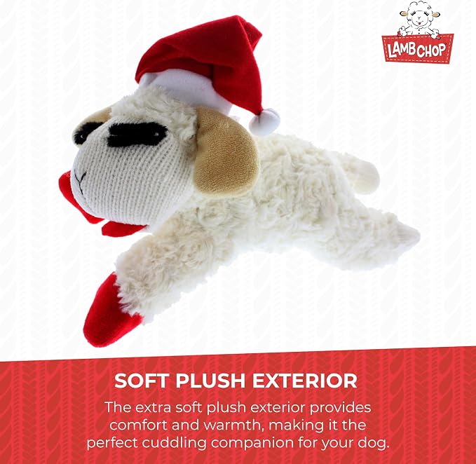 Multipet Holiday Lambchop with Santa Hat Plush Dog Toy, 10.5"