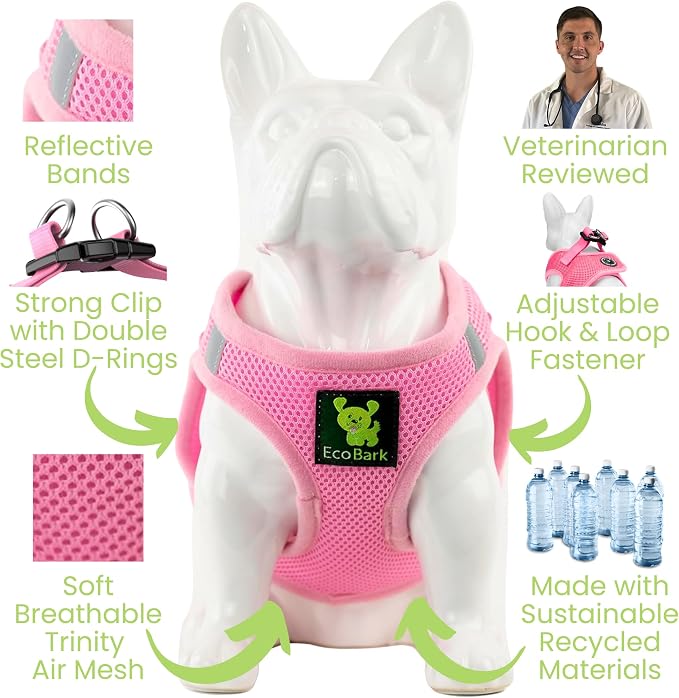 EcoBark Step in Dog Harness - Luxury Soft Dog Halter Harness for Small, & Medium Breed Dogs - Reflective and Adjustable - Dog Body Chest Harness Vest (Baby Pink, Medium)