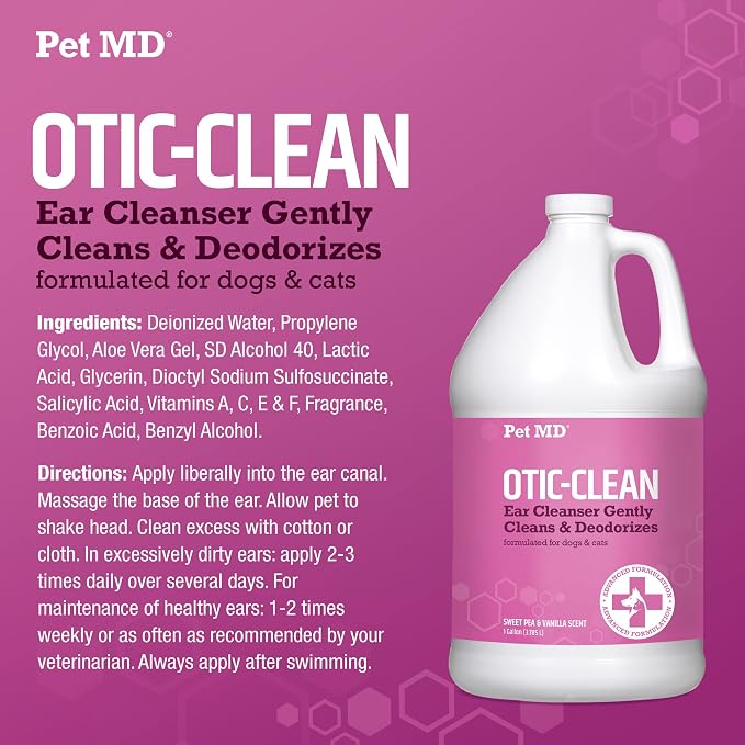 Pet MD Otic-Clean Ear Solution for Dogs & Cats - Pet Ear Cleaner - 1gal | Cleans and Reduces Wax Buildup to Help with Itch and Odor - Deodorizing Dog & Cat Ear Cleaner Solution