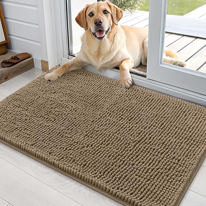 OLANLY Dog Door Mat for Muddy Paws 36x24, Super Absorbent Chenille Mud Mat | Tan, Absorbs Moisture and Dirt, Non-Slip Machine Washable Doormat, Quick-Drying Indoor Entryway Floor Carpet for Dogs