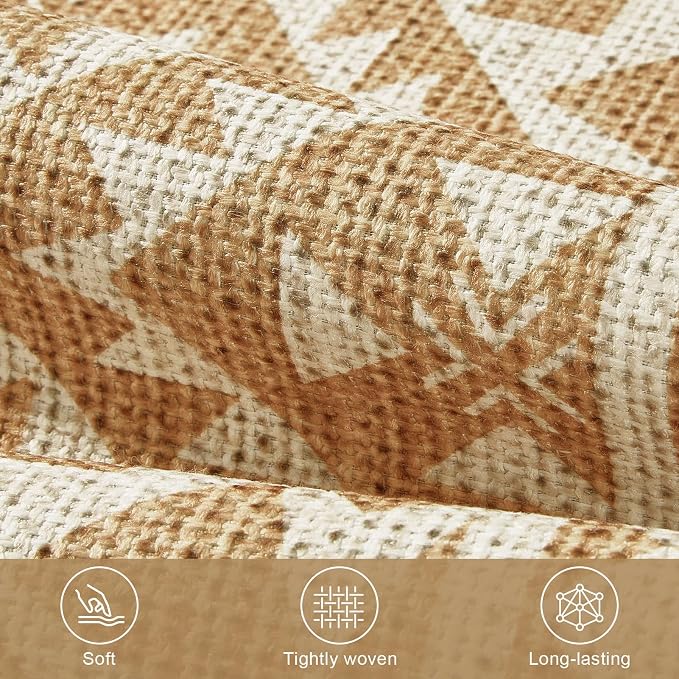 Bienbee Cat Litter Mat, 33" x 22" Litters Box Mat Machine Washable Less Waste Waterproof Litter Mats, Non-Slip Cat Litters Trapping Mats Easy to Clean Linen Geometric L
