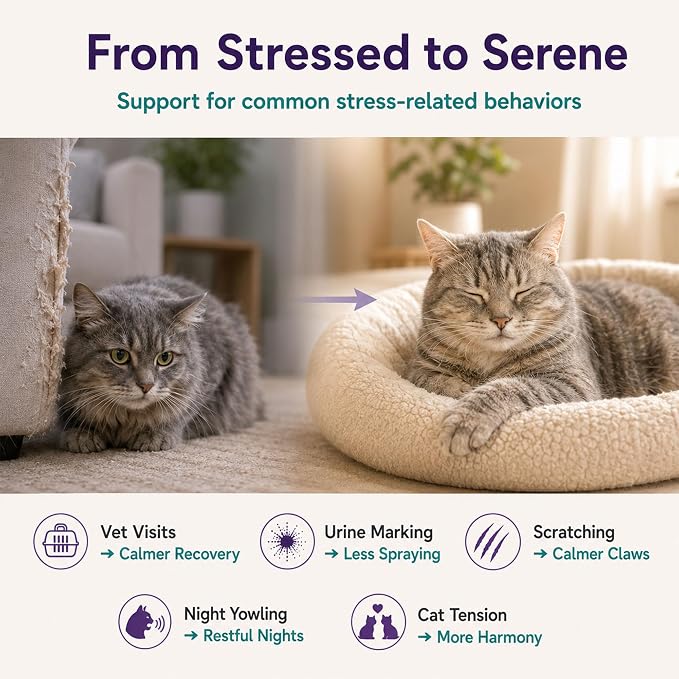 Smart Cat Calming Pheromone Diffuser, 2 Diffuser + 6 Refills | Smart Calming Diffuser with Timer And Auto-On Features, Effectively Reduces Anxiety, Fighting, Scratching & Pee Spraying