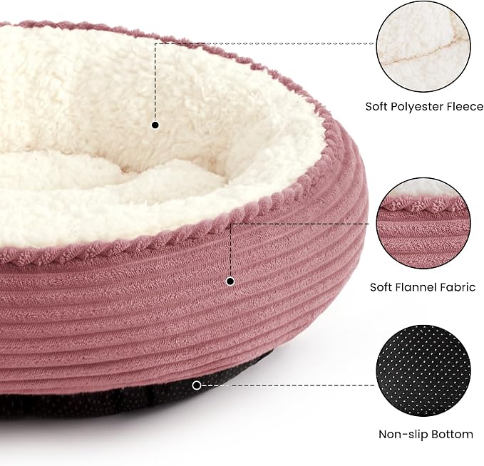 Love's cabin Round Donut Cat and Dog Cushion Bed, 24in Pet Bed for Small or Medium Dogs, Anti-Slip & Water-Resistant Bottom, Soft Durable Fabric Pet Beds, Washable Calming Cat Bed Dusty Rose