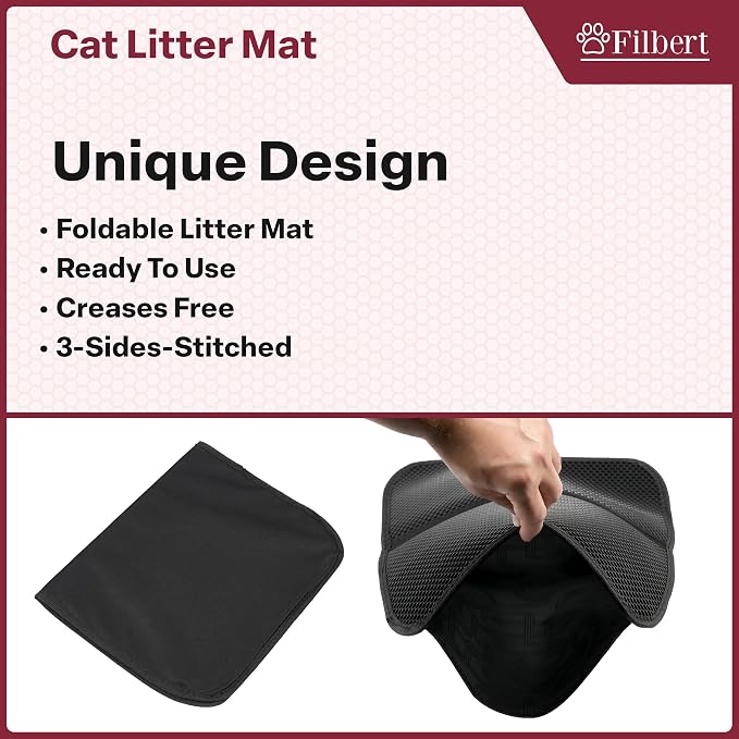 Filbert Cat Litter Mat, Foldable Cat Litter Mat, 23.6"x 14.8", Honeycomb Design, Skid-Proof, Water-Proof, Double Layer, Easy to Clean, Less Waste, Blue