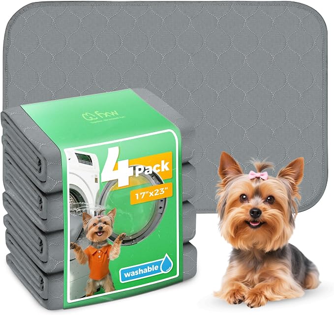 FXW Washable Pee Pads for Dogs, Super Absorbent, 17" x 23", 4 Packs | Machine washable, Non-slip backing