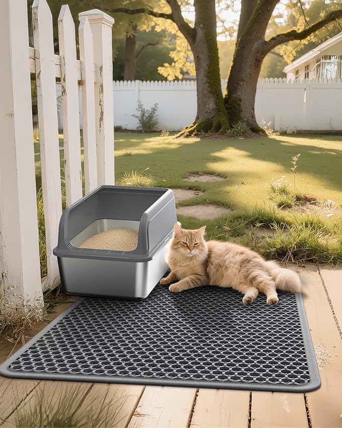Powools Cat Litter Mat, 30 x 24 in, Waterproof, Non-Slip, Grey | Litter Trapping Mat, Easy to Clean, Litter Box Mat, Urine-Proof, Cat Toilet Training Systems Accessories, Indoor Cats