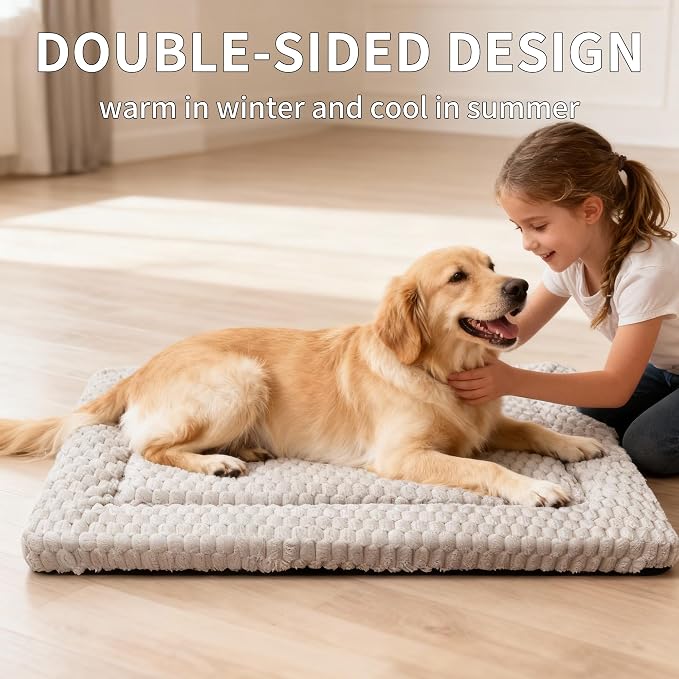 Dog Bed Mat,Reversible & Ultra Soft Kennel Pad-Machine Washable Pet Bed for Dogs & Cats-All-Weather Crate Liner for Crates,Carriers & Travel (Light Gray, 35" L x 23" W x 1.5" Th)