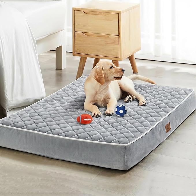 WNPETHOME Orthopedic Waterproof XL Dog Bed for Crate Cozy Sleep | Extra Large Washable Dogs Bed with Removable Cover, Multi-Needle Quilting Dogs XL Crate Bed for Relax , Light Grey 41x27 Inch